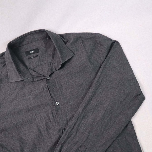 Hugo Boss Slim Fit Long Sleeve Button-Up Shirt Dark Gray Size 41/16 Turkey - Picture 1 of 8